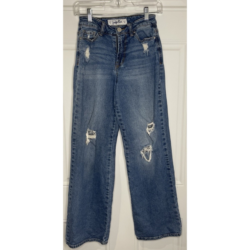Indigo Rein Juniors 3 25x32 Distressed Wide Leg Skater Jeans High Rise Medium Wa
